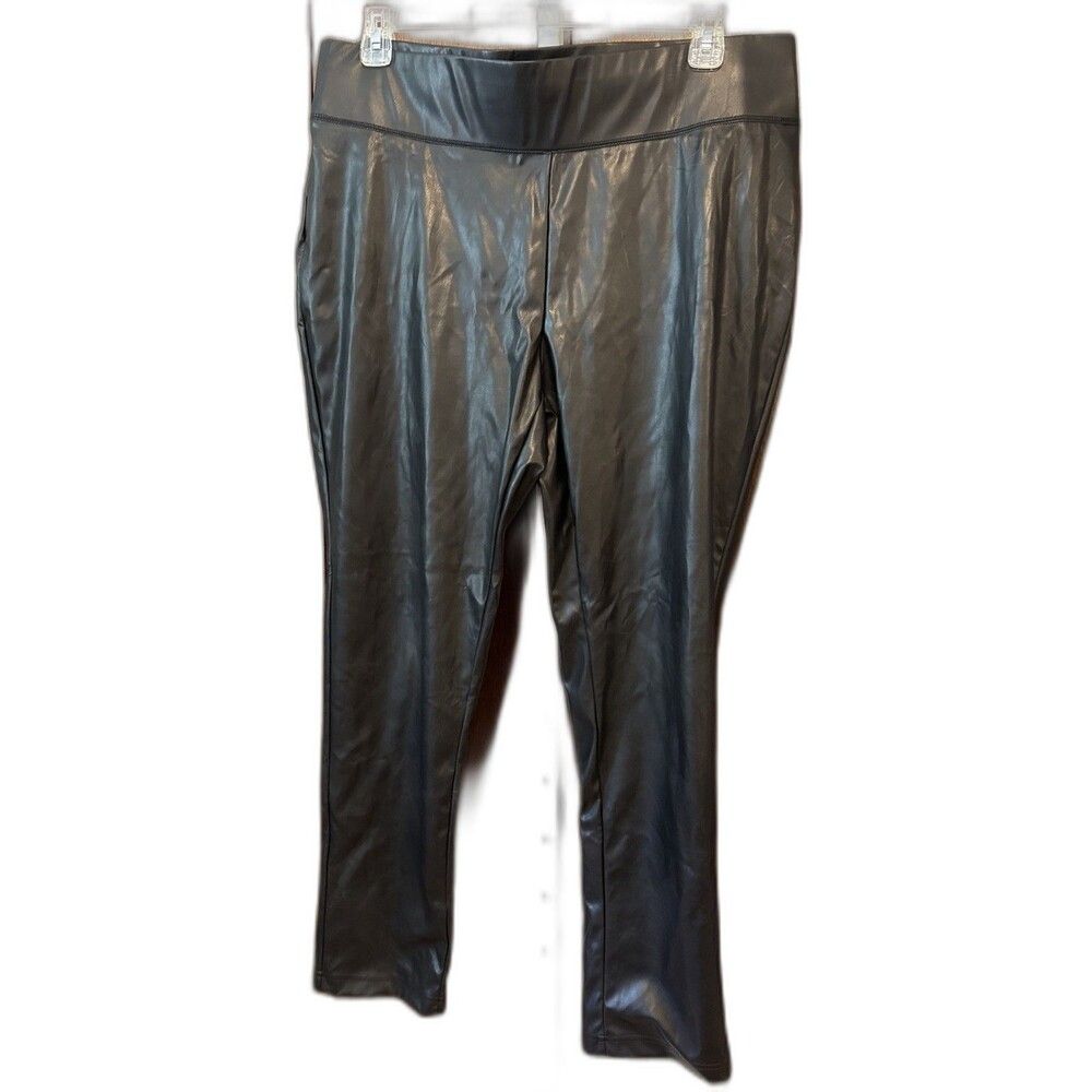 Morgan Taylor Pants Womens 2X Black Faux Vegan Leather Pull On Legging